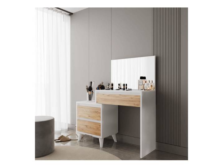 BDR Smart Home Art Schminkschrank Venus Schminktisch Spiegel-Schubladen Pine & Weiß Zeitlos Elegant