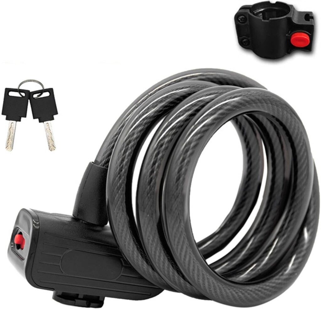 INF Leaf Key Kabelschloss – ABS PVC Gehäuse mit Stahlseil und Blatt-Schließzylinder, kompatibel mit Elektro-Tretrollern, Schwarz