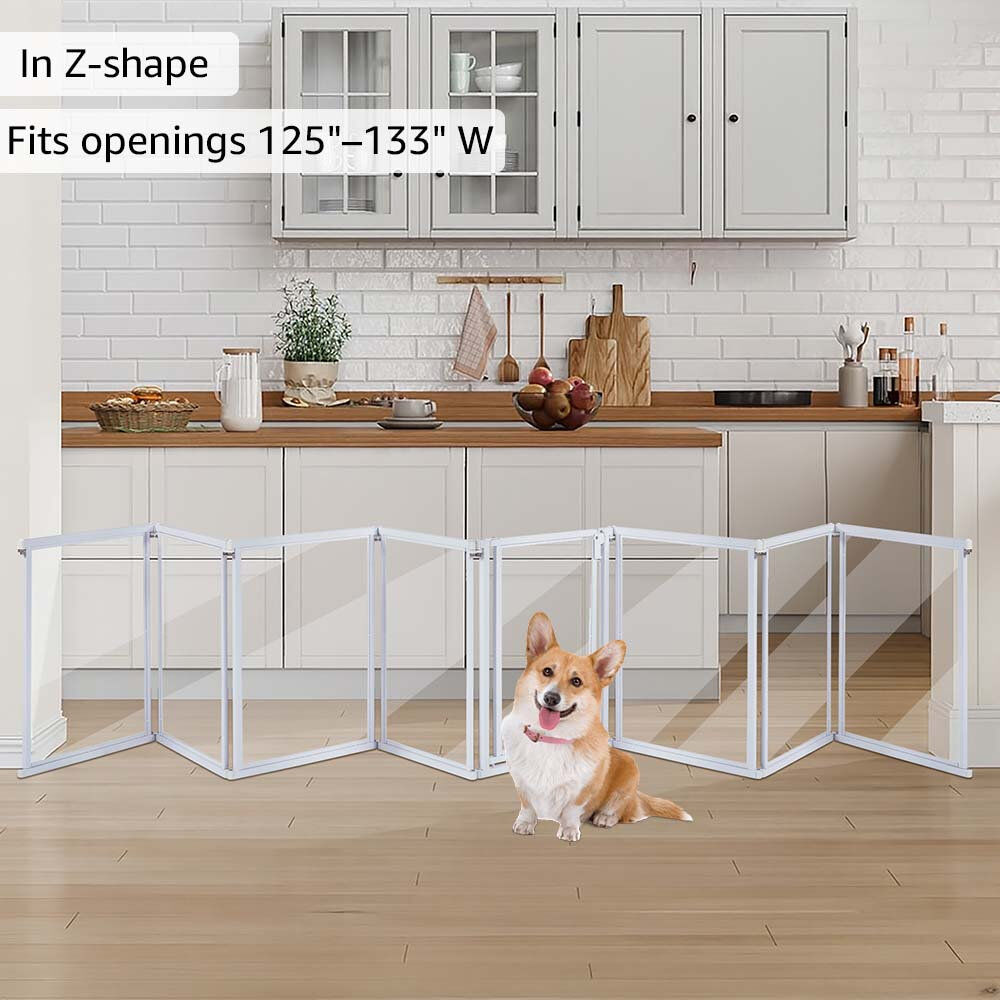 Blue Elephant Transparent 6 Panel Pet Playpen with Walk-Through Door for Dogs and Cats 24" H x 166.4" W x 1.17" D