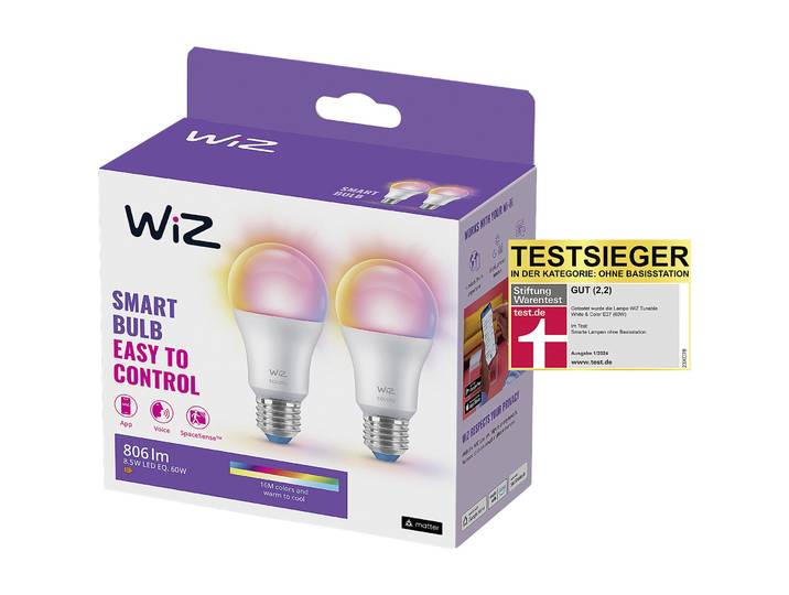 WiZ A60 E27 Tunable White & Color 60W - LED - Lichtfarbe: Warmweiss – Neutralweiss - Material: Plastik- LED Leuchtmittel