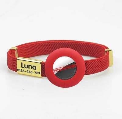 Uplift Treasures Personalized Breakaway Cat Collar With AirTag Holder red