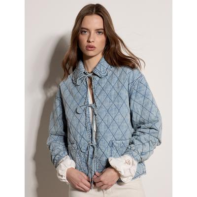 Steppjacke APRICOT "Gesteppte Jeansjacke", Damen, Gr. 8, blau, gewebt, Obermaterial: 100% Baumwolle CO., uni, Modisch, 1-Knopf-Manschetten, Jacken Steppjacke, mit aufgesetzten Taschen