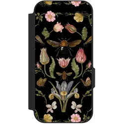 Nivocase Klapphülle für Google Pixel 9a Handyhülle aus Kunst Leder NIVOflip schwarz Biene Blumenkranz Blüte (Google Pixel 9a), Smartphone Hülle, Schwarz