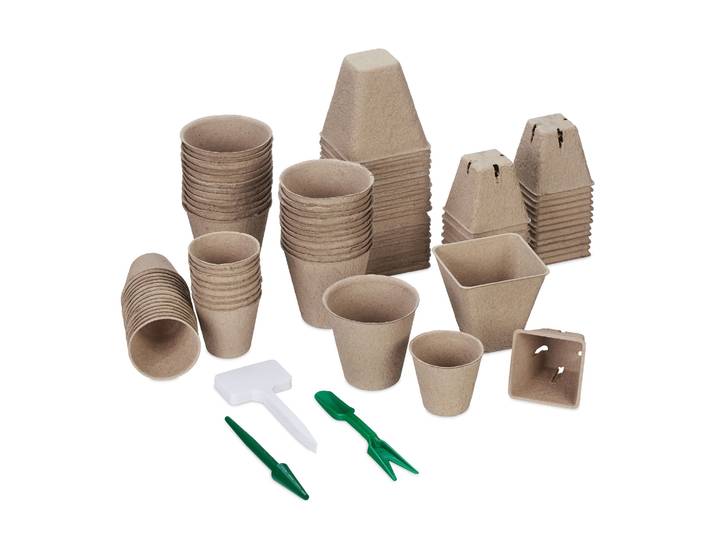 Anzuchttöpfe 96er-Set mit Zubehör Weiss-Dunkelgrün-Hellbraun