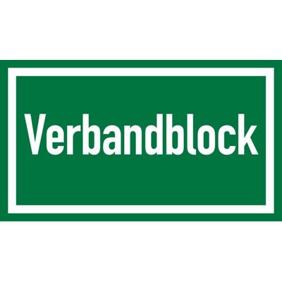 Aufkleber Rettungszeichen, Wortschild Verbandblock - 105 x 60 mm Folie selbstklebend