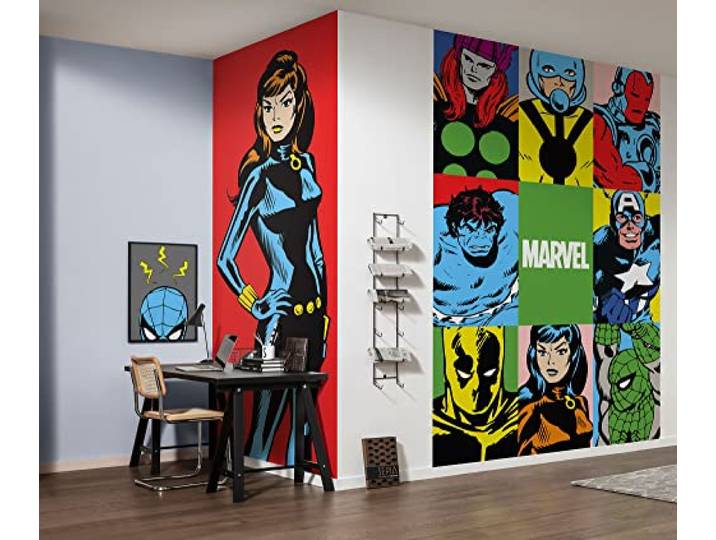Komar Vlies Fototapete - Marvel PowerUp Team - Größe 150 x 250 cm (Breite x Höhe) - Kinderzimmer, Kindertapete, Tapete