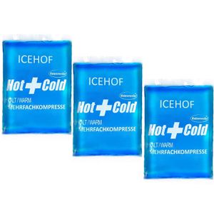 ICEHOF Kühlkompresse Kühlpads M, 3 Stück, Kalt/Warm-Kompresse, wiederverwendbar, blau, 12 x 17 cm
