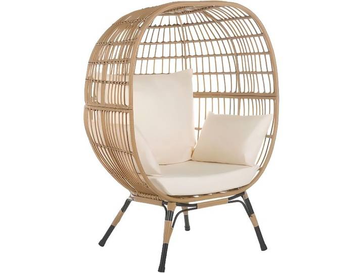 Fauteuil cocon en rotin avec coussins beiges VEROLI - BELIANI - Contemporain - Design - Relaxation