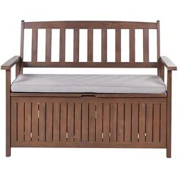 GARTENBANK Akazienholz dunkelbraun mit Stauraum Auflage hellgrau Sovana 120 cm