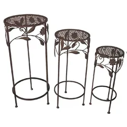 Lex Hocker Set 3tlg. Gartendeko Blumenhocker Eisenhocker Pflanzenständer Antik braun : Braun