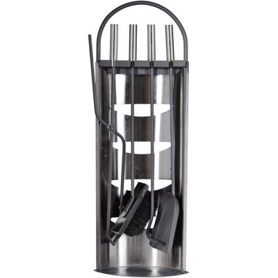 Kamingarnitur FIREFIX, grau (grau, edelstahlfarben), B:23cm H:66cm L:14,5cm, Edelstahl, Stahl, Reinigungs-Sets