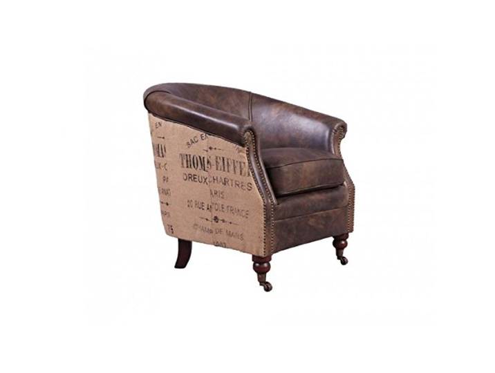Cocktailsessel Ashbourne Vintage-Leder Jute Echtleder Sessel Graubraun