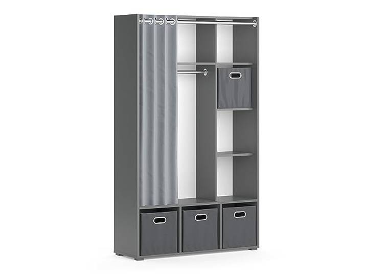 Vicco Kleiderschrank Luigi, Grau, 38 x 178.1 cm Mit Faltboxen (grau), zur flexiblen Aufbewahrung mit Rollen für leichten Standortwechsel