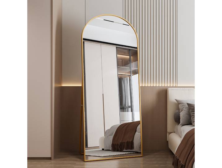 Comanlai miroir de sol arc miroir de dressing en verre trempé cadre en alliage d'aluminium tenture murale miroir sur pied pleine longueur 180x80 cm
