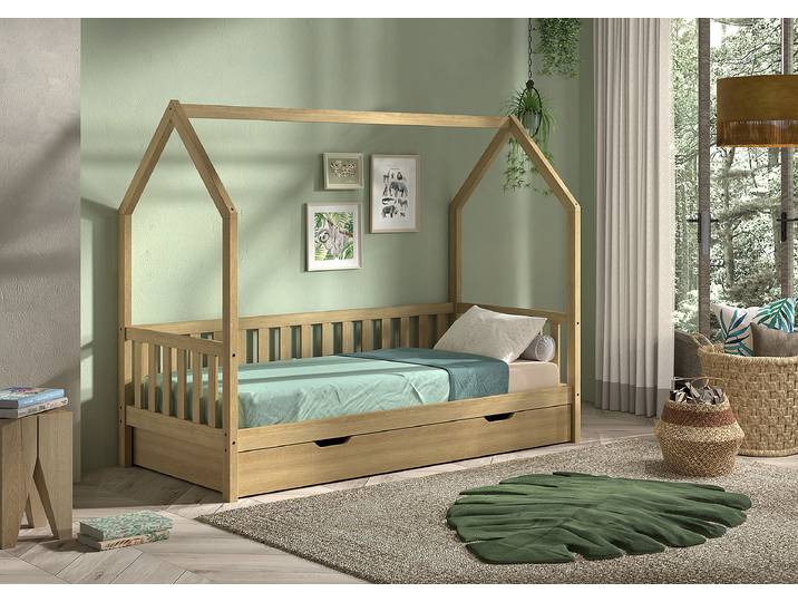 Lit maison en bois massif Cabane 90 x 200cm 1 Bois/Marron