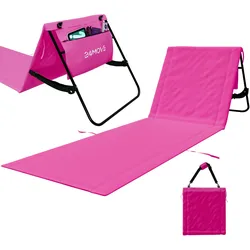 24MOVE® Strandmatte 1er Set klappbar mit Rückenlehne, Strandliege mit Gurt, tragbar für Strand und Garten, Liegematte rosa
