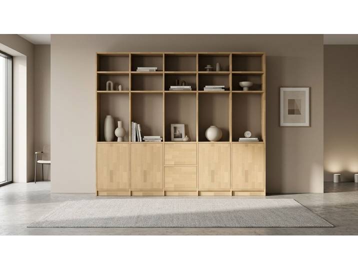 Bibliothèque en bois massif sur mesure avec votre menuisier en ligne Hêtre Naturel huilé