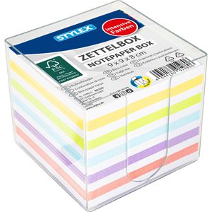 Stylex Zettelbox 91980, glasklar, 9,5 x 9,5 cm, gefüllt mit 700 Notizzetteln, aus Kunststoff
