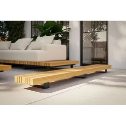 OUTFLEXX Icon Beistelltisch, schwarz/natur, Alu/zertifiziertes Teakholz, 204 x 30 x 14 cm, witterungsbeständig, zertifiziert, FSC®-zertifiziertes Produkt
