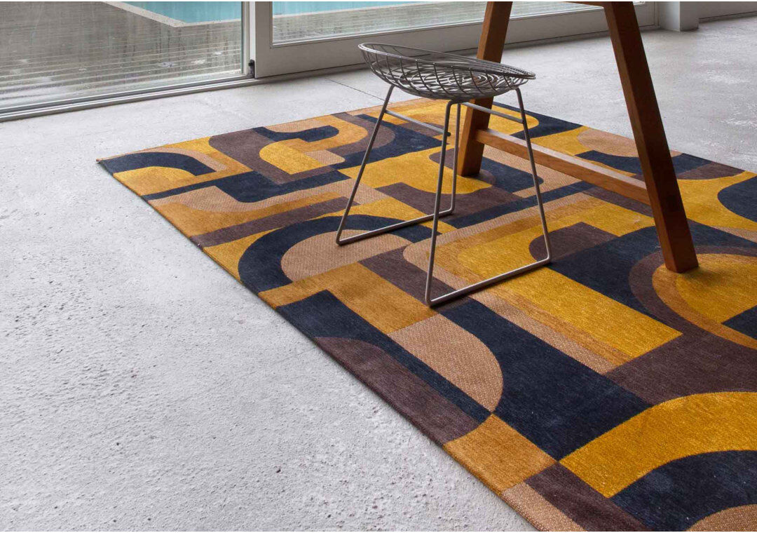 Louis de Poortere Geometric Recycled P.E.T Area Rug Yellow;Black;Taupe Runner 80 x 250cm
