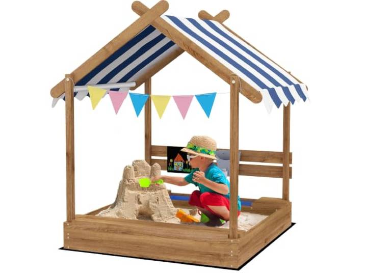Outsunny Zandbak met dak speelhuis voor 3-7 124 x 116 x 146 cm Bruin