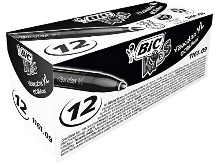 BIC Kids Visacolor XL Ecolutions, Doos met 12 Zwarte Kleurpennen