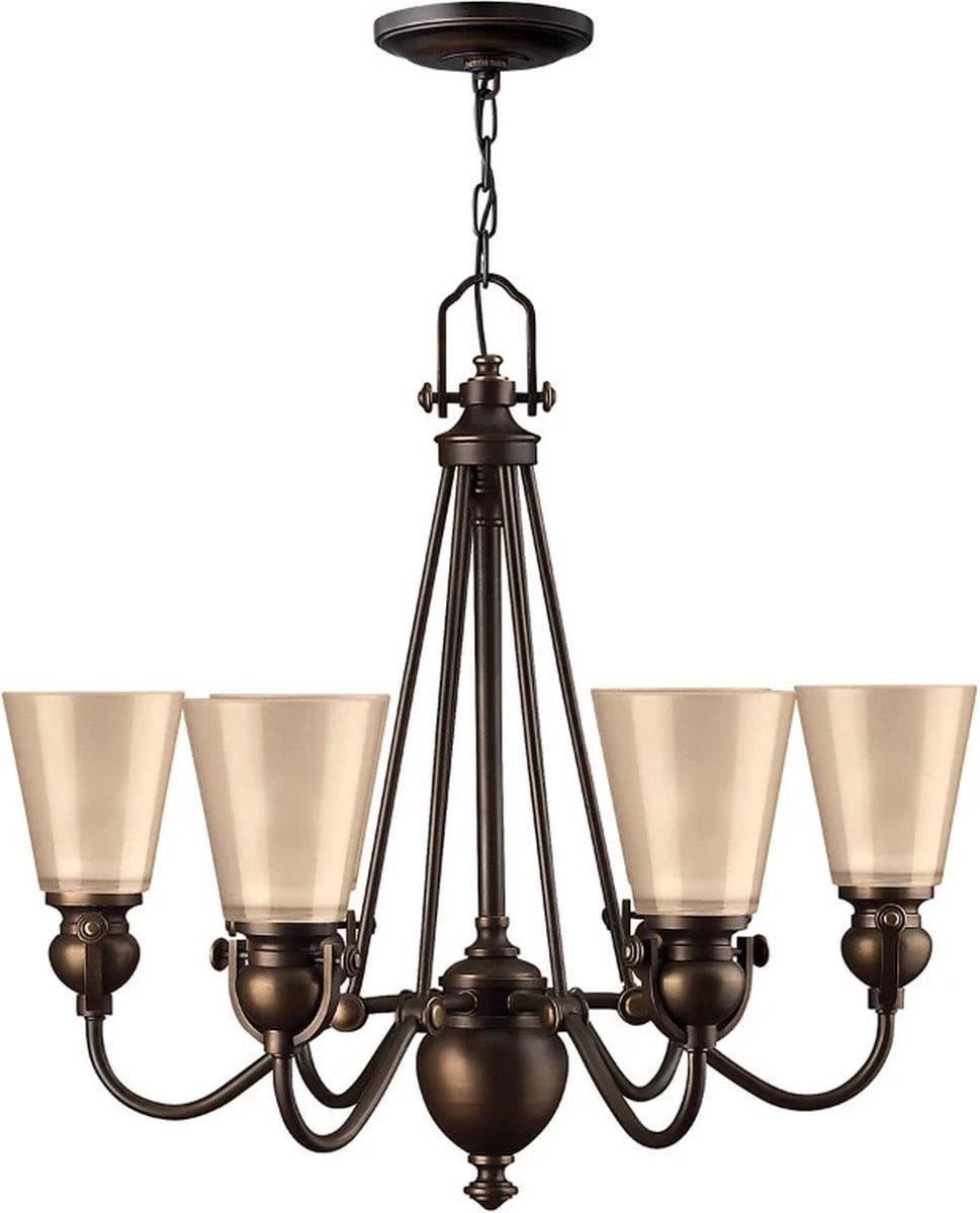 Hinkley LED Kroonluchter Olde Bronze met Amber Glas en Dimbare E27 fitting