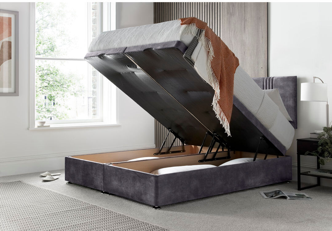 17 Stories New Empire Conistan Upholstered Ottoman Storage Bed with Panel Headboard & Gas Lift Charcoal Kingsize (5')