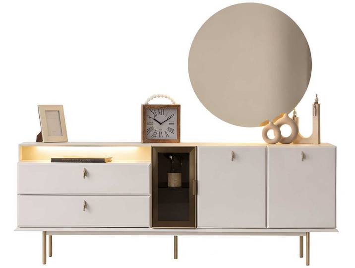 JVmoebel Sideboard Sideboard Spiegel Esszimmer modern beige mit Beleuchtung Glas