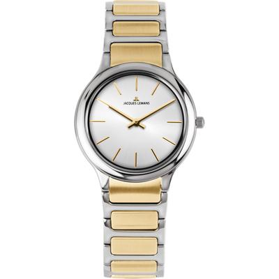 Quarzuhr JACQUES LEMANS "Milano", gold (silbergoldfarben, silberfarben, silberfarben, silberfarben), Armbanduhren, Damen, silberfarben, Quarzuhr, Armbanduhr, Damenuhr, Edelstahlarmband, analog