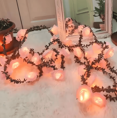 Uplift Curations EverBloom 10 20 LED Rose String Lights Battery Operated Artificial Ivy Garland For Party & Home Decor pink Rose 10 Leds