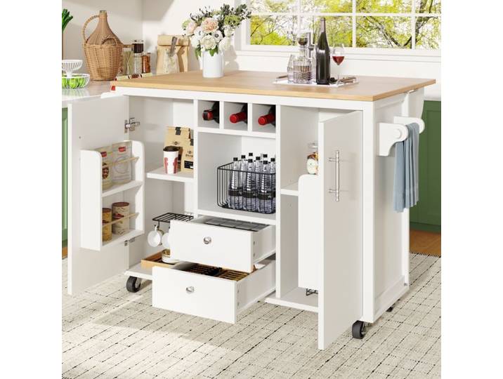 Feuille épaissie Armoire à buffet 120 x 73 (45) x 92 cm Armoire à cuisine Carrousse de cuisine et plaque de travail rabattable ave