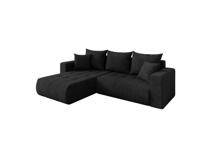 ECKSOFA mit Schlaffunktion Ottomane Links MILA-L 277x194x86 Schwarz Velours