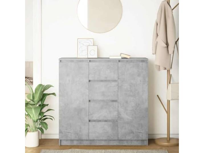 KTHLBRH Anrichte grau Beton 100,5 x 35 x 98,5 cm Technisches Holz 4 Schubladen, 2 Türen, 4 Einlegeböden, 60 kg Kapazität, Wohnzimmerschrank