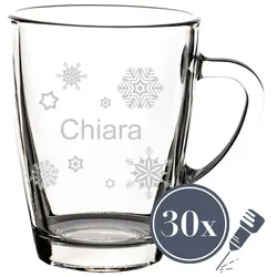 Gravur Glasbecher Kaffeebecher 300 ml - Schneeflocken - 30 Stück