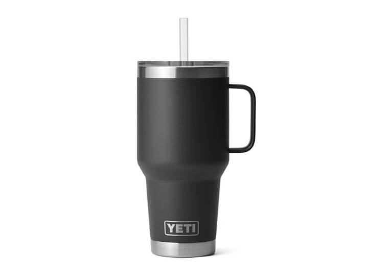 YETI Rambler Trinkbecher mit Griff und Strohhalm-Deckel, Reisebecher, Wasserbecher, vakuumisolierter Becher mit Griff, Edelstahl, 1000 ml, Schwarz
