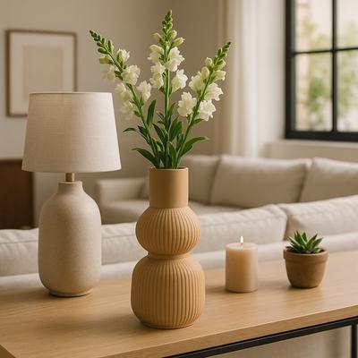 Sagebrook Home Marchena 3D Printed Vase, Iced Coffee, Novelty