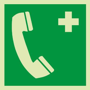 Abtec Hinweisschild ISO 7010 E004, Kunststoff, 20 x 20 cm, langnachleuchtend, Notruftelefon