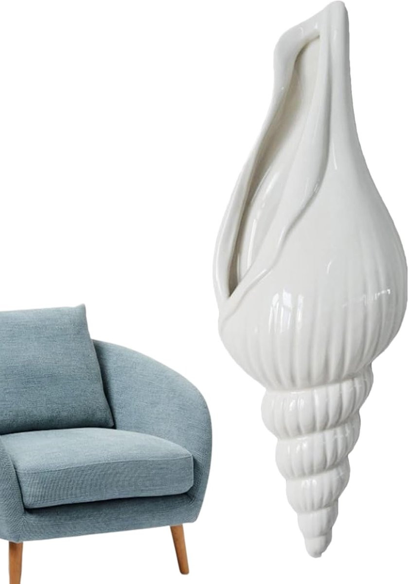 Wandvaas Schelp Wit Keramiek - Decoratieve Vaas voor Bloemen - 32 cm Lengte