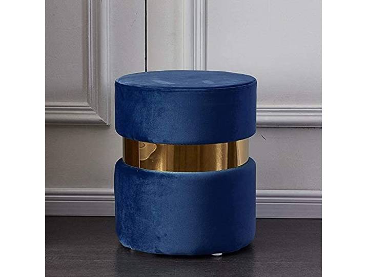 IXMLDAXD Der Stuhl, Modern Velvet Ottoman Footstools - Round Upholstered Foot Rest Stool with Gold Trim for Living Room & Bedroom
