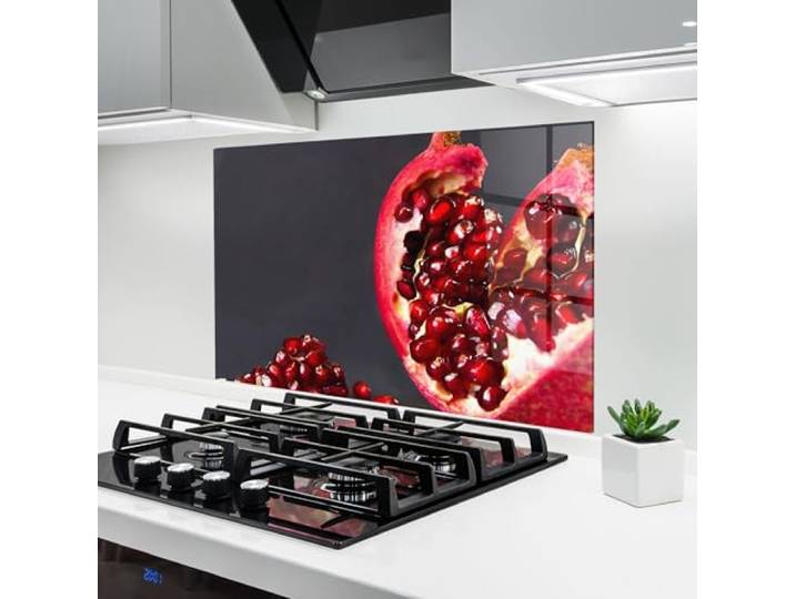 ARTHUB® Küchenrückwand aus Glas 60x100 cm, Open Pomegranate Spritzschutz, Fliesenspiegel, Glasplatte, Herdspritzschutz, Wandschutz für Herd, Küche, Hartglas, Lebensmittel, Früchte