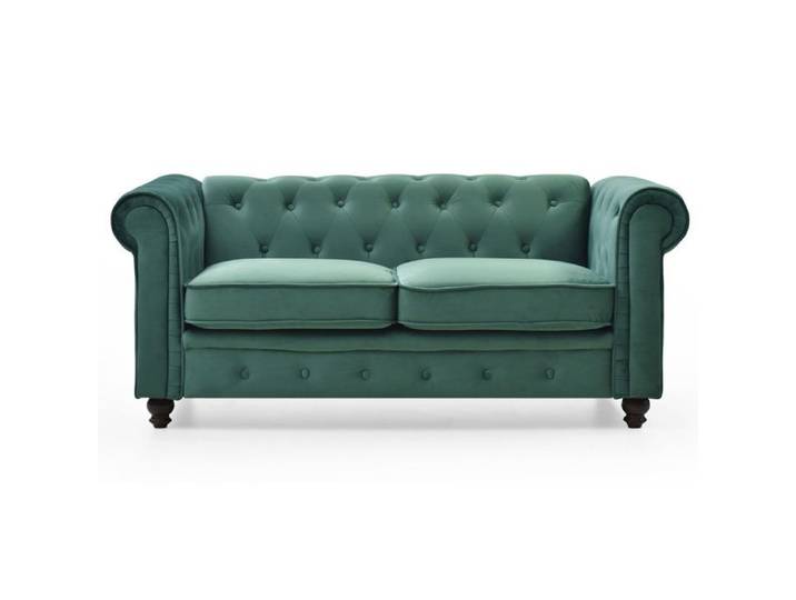 MOSAIKASA Grand canapé 2 places Chesterfield Velours Vert