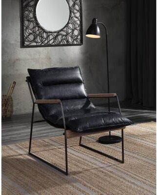 CDecor Livery Distress Espresso and Matt Iron Accent Chair with Metal Legs