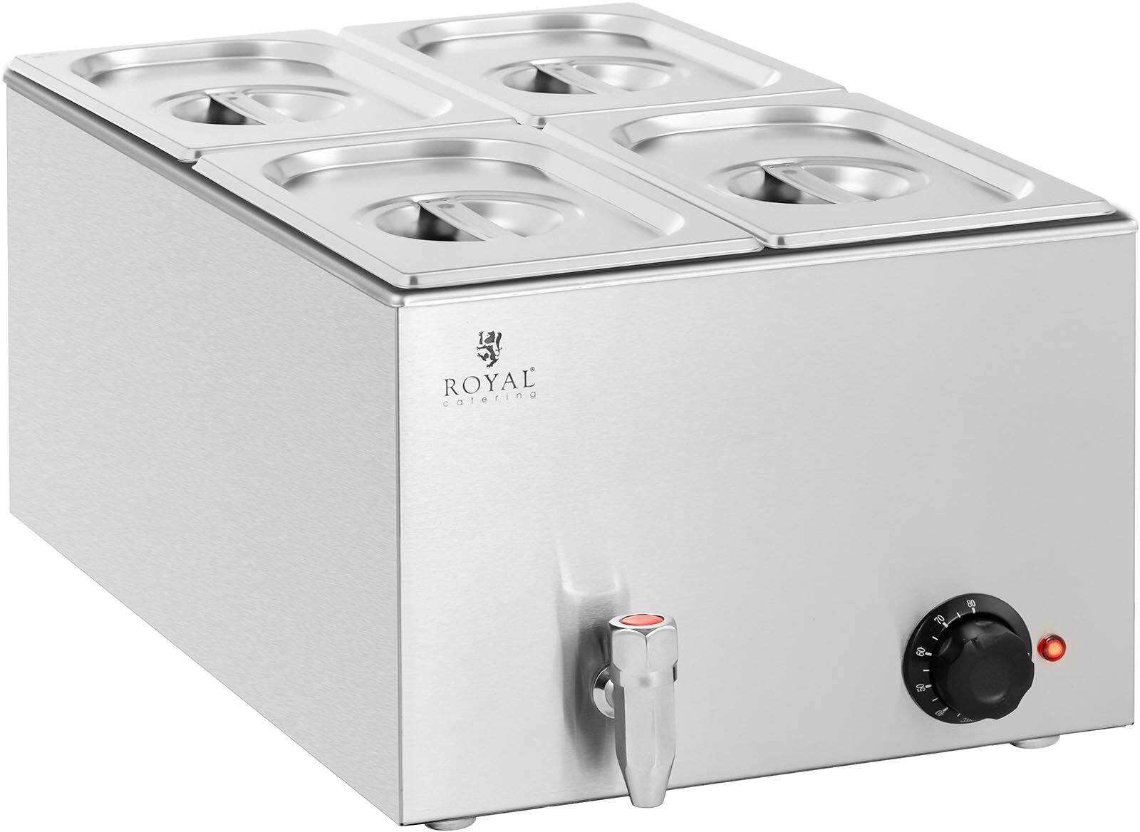 Royal Catering Bain Marie - 600 W - 4 GN 1/4 - Ablasshahn RCBM_GN1/4