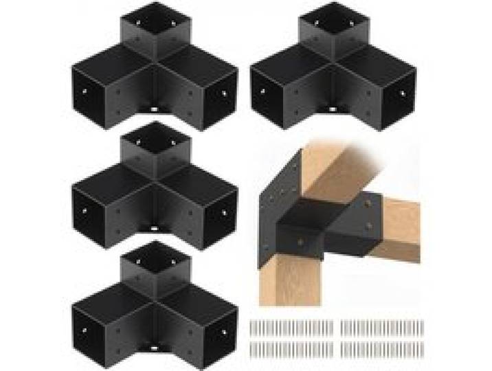 VEVOR 4er-Set Pfostenverbinder 10 x 10 cm (Innengröße 91,44 x 91,44 mm) Pfostenecke Pergola Eckverbinder Holzverbinder 90°-Stiefelstruktur Eckhalterung Holzbalken Pavillon Halterungs Set