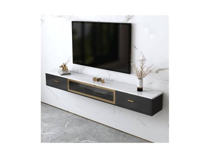 Vfs8dQ5kt Medieneinheit TV-Ständer, Kabelmanagement-Entertainment-Center mit 2 Schubladen(Grigio,Klein)