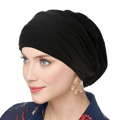 Women's Solid Color Crinkle Hijab, Elastic Head Wrap, Bonnet Head Scarf, Chemotherapy Turban 9077 hei