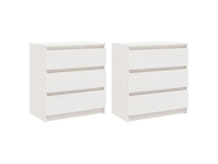 LKJephalotrop Nachttisch 2er Set Weiß 60x36x64cm Massivholz Kiefer Elegant Schränkchen fürs Schlafzimmer mit drei geräumigen Schubladen für ordentliche Aufbewahrung direkt am Bett.