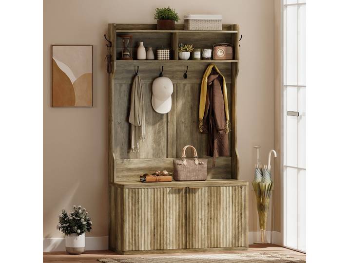 HOMCOM Porte-Manteau Moderne 4 en 1 avec Étagère Chêne 100x38x172 cm