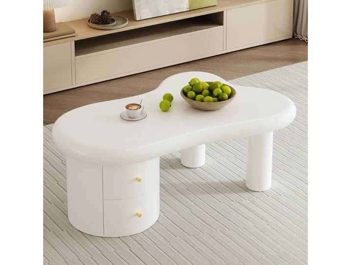 Table basse clouds Table basse de salon Style moderne Avec 2 tiroirs de rangement Blanc